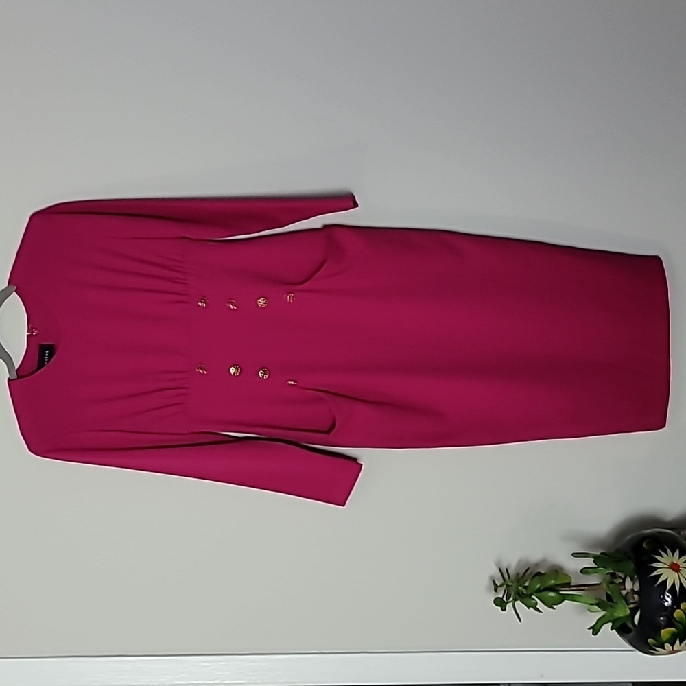 Theo Miles Midi Dress Sz 2 Retro Fushia Vintage 90s Office Event Evening Career